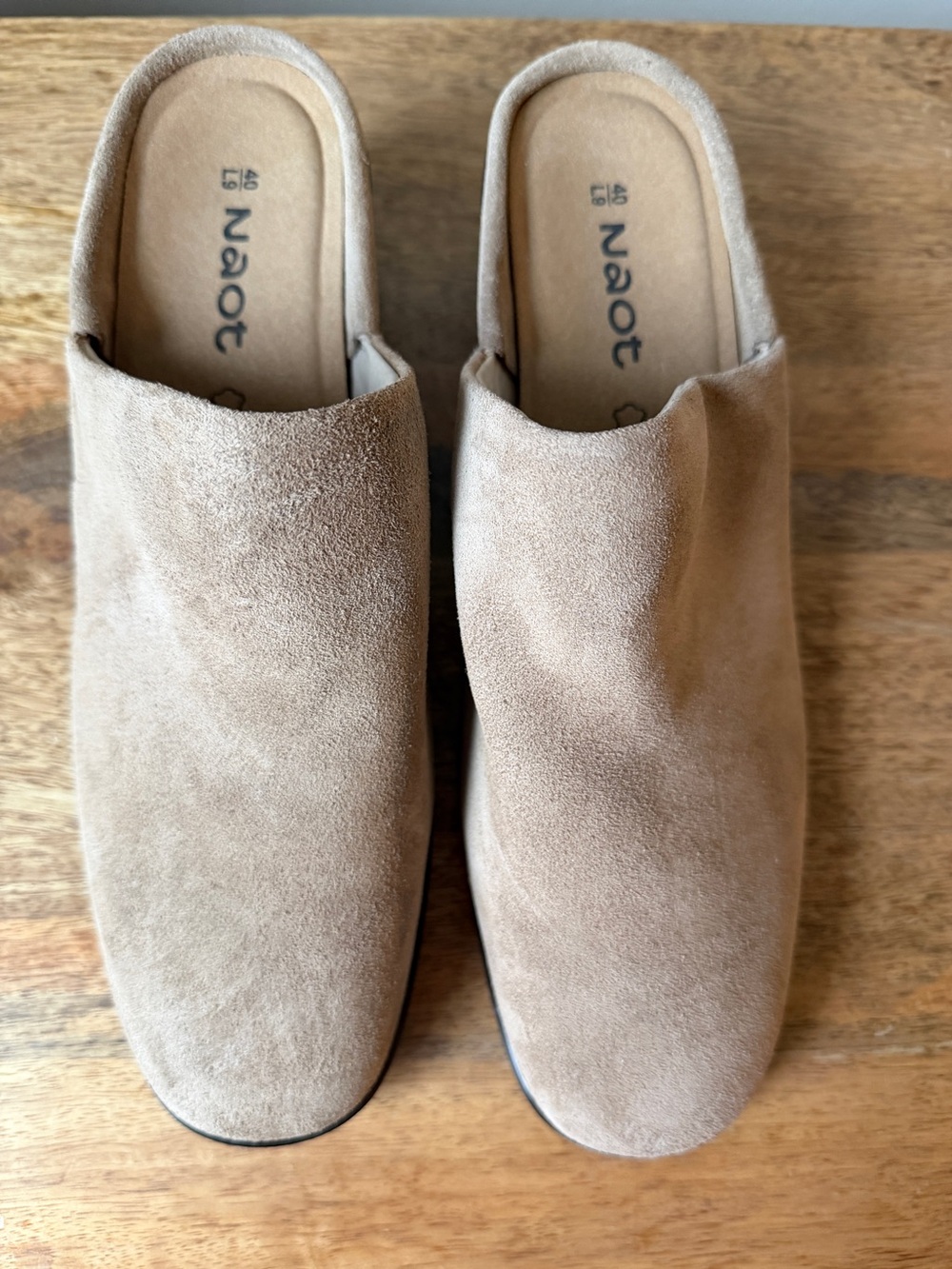 Naot Suede Dedicated Mules in Light Taupe